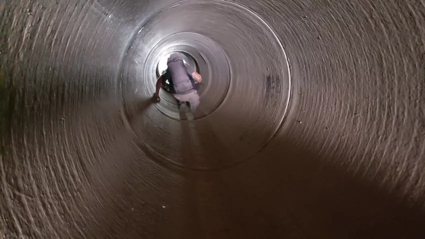 Stupidly, Jeff refused to take off his backpack.