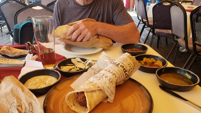 The biggest falafel I have ever had washed down just before I hike 10 miles in a 99 degree heat wave. What could possibly go wrong?