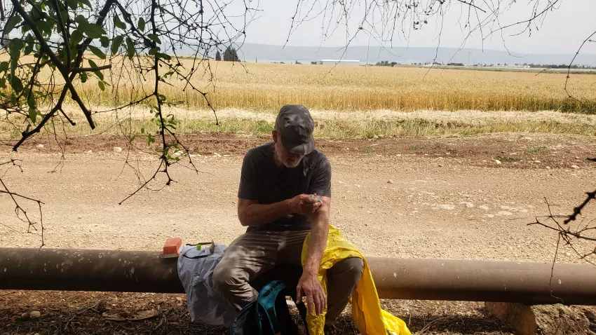 Time for sunscreen. Sea of Galilee in distance.
