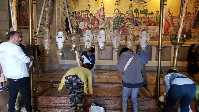 This is where Jesus' body was laid after being taken down from the cross.