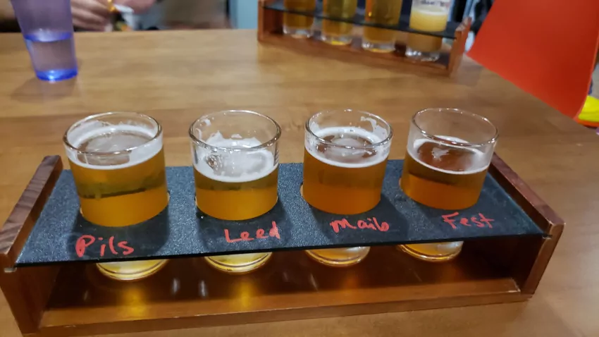 Delicious apres Frisbee golf beer flight at the Fertile Ground brewery.