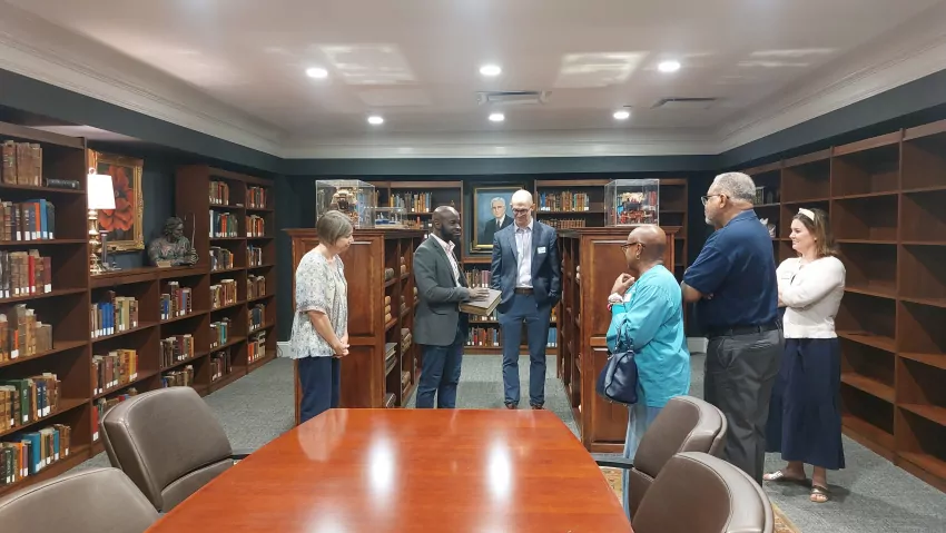 Beautiful special library for ancient books. This Bible was printed in 1574.