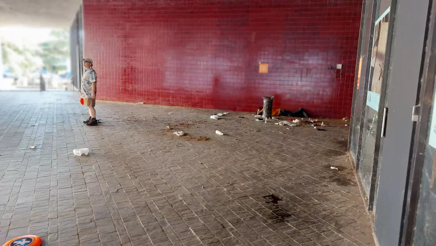 We encountered a homeless person on this particular hole. He never woke up.