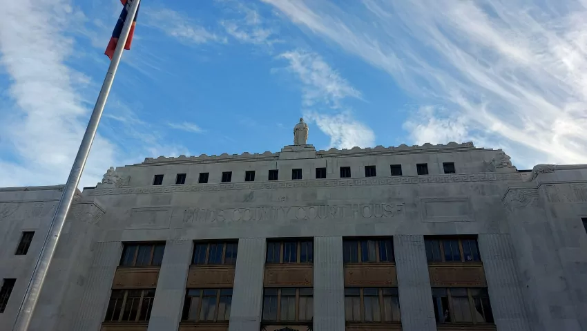 That's Moses at the top of the old County courthouse. It's kind of ironic that the Ten Commandments are in Roman numerals. 