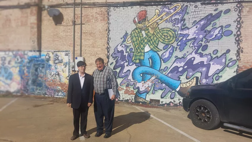 John Emmerich and Floyd Ingram, publisher of the Clarksdale Press Register. 