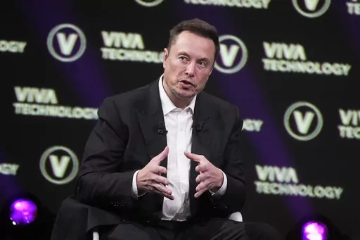 Elon Musk, who owns Twitter, Tesla and SpaceX, speaks at the Vivatech fair, in Paris, France, Friday, June 16, 2023. The head of Elon Musk’s social media platform X says the company formerly known has Twitter has removed hundreds of Hamas-linked accounts and taken down or labeled thousands of pieces of content since the militant group’s attack on Israel. (AP Photo/Michel Euler, File)