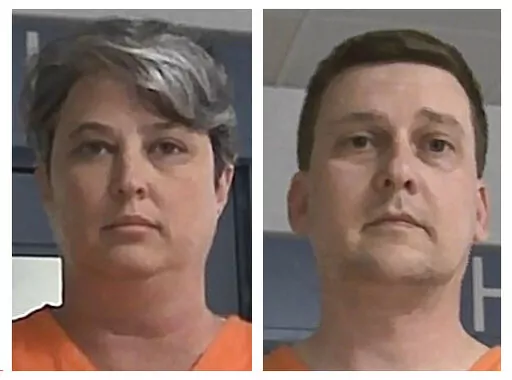 These booking photos released Oct. 9, 2021, by the West Virginia Regional Jail and Correctional Facility Authority show Diana Toebbe, left, and Jonathan Toebbe. A judge cited the “great danger” that the Navy engineer and his wife placed on the United States in sentencing them to lengthy prison terms Wednesday, Nov. 9, 2022, for a plot to sell secrets about nuclear-submarines to what they thought was a foreign government. (West Virginia Regional Jail and Correctional Facility Authority via AP