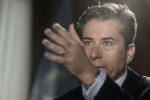 U.N. humanitarian chief Tom Fletcher speaks during an interview in Cairo, Egypt, Sunday, Feb. 9, 2025. (AP Photo/Amr Nabil)