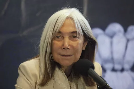 Maria Kodama, widow and heiress of Argentine author Jorge Luis Borges attends a press conference at the Palacio de Bellas Artes in Mexico City, July 30, 2012. Kodama has died on Sunday, March 26, 2023. (AP Photo/Alexandre Meneghini, File)