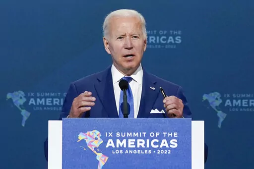 President Joe Biden speaks during the opening plenary session of the Summit of the Americas, June 9, 2022, in Los Angeles. This past week as Biden played host at the Summit of the Americas his decision to exclude leaders he considers dictators generated considerable drama and prompted a number of other world leaders to boycott the event. (AP Photo/Evan Vucci, File)