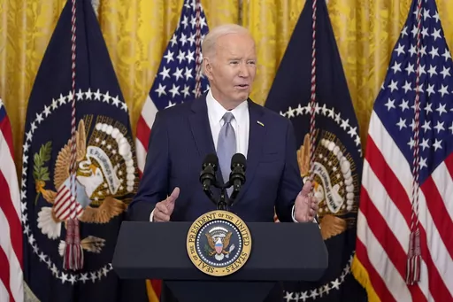President Joe Biden speaks to the National Governors Association during an event in the East Room of the White House, Friday, Feb. 23, 2024, in Washington. (AP Photo/Evan Vucci)