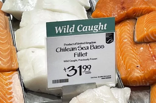 Fillets of Chilean sea bass caught near the U.K.-controlled South Georgia island are displayed for sale at a Whole Foods Market in Cleveland, Ohio on June 17, 2022. A diplomatic row is taking place near the South Pole dividing the normally allied U.S. and U.K. governments in response to provocations from Russia over catch limits of the meaty toothfish. The feud could lead to an import ban on the fish, which U.S. officials insist is being caught unlawfully in violation of rules governed by the An