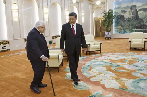 Chinese President Xi Jinping, right, meets with former U.S. Secretary of State Henry Kissinger at the Great Hall of the People in Beijing, China, Thursday, Nov. 8, 2018. Official China called Kissinger “an old friend.” A commentator likened him to a giant panda, a goodwill ambassador between two countries that have been more often at odds over the decades than not. Kissinger, who died Wednesday, Nov. 29, 2023, developed a special relationship with China in the second half of his 100-year-lon