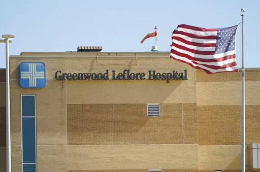 FILE -The publicly owned Greenwood Leflore Hospital is seen, Friday, Oct. 21, 2022 in Greenwood, Miss. Just hours after revealing its plan to lay off up to 80 employees the Greenwood Leflore Hospital said that the University of Mississippi Medical Center was no longer interested in completing a deal to take over the hospital,  Friday, Nov. 4, 2022. (AP Photo/Rogelio V. Solis, File)