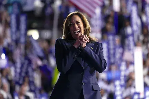 Democratic presidential nominee Vice President Kamala Harris appears on stage during the Democratic National Convention, Aug. 22, 2024, in Chicago. (AP Photo/Jacquelyn Martin, File)