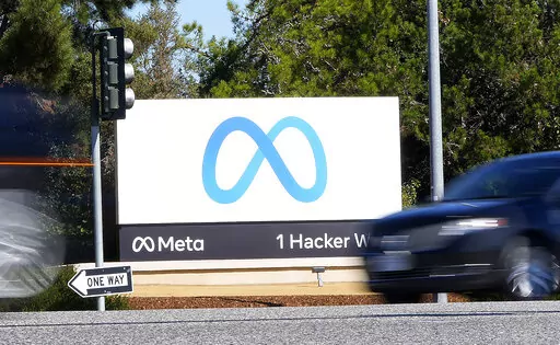 Facebook unveiled their new Meta sign at the company headquarters in Menlo Park, Calif., on Oct. 28, 2021. Facebook parent Meta's 2022 first quarter profit jumped past Wall Street's expectations despite slower revenue growth, sending shares up sharply in after-hours trading. The company earned $7.47 billion, or $2.72 per share, in the January-March period. (AP Photo/Tony Avelar, File)