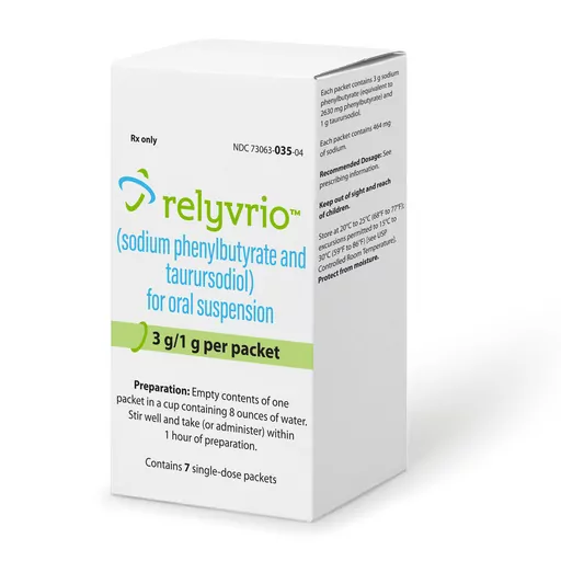 This image provided by Amylyx Pharmaceuticals shows the drug Relyvrio. The maker of a drug for Lou Gehrig’s disease that recently failed in a large study said Thursday, April 4, 2024 it will pull the medicine from the U.S. market, acknowledging it didn't help patients with the deadly neurological condition. (Amylyx Pharmaceuticals via AP)
