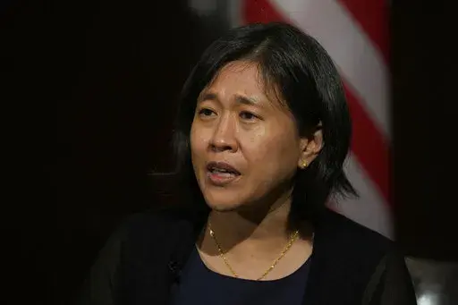 U.S. Trade Representative Katherine Tai gestures during an interview with The Associated Press in Bangkok, Thailand, Friday, May 20, 2022. With world economies all suffering from more than two years of the coronavirus pandemic and global supply problems exacerbated by Russia's invasion of Ukraine, the United States has an "incredible opportunity" to engage with other nations from a common playing field and forge new partnerships and agreements, the top U.S. trade negotiator told The Associated P