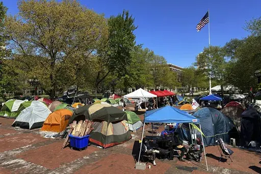 Dozens of tents in place as part of a pro-Palestinian protest at the University of Michigan in Ann Arbor, Mich., May 2, 2024. (AP Photo/Ed White, File)