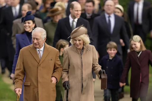 Britain's King Charles III and Queen Camilla arrive to attend the Christmas day service at St Mary Magdalene Church in Sandringham in Norfolk, England on Dec. 25, 2023. Upon receiving his first treatment for cancer, Britain's King Charles III retreated to Sandringham House, a private estate. That's where the monarch has long taken refuge while walking and shooting along the windswept North Sea coast of eastern England. Sandringham, the private home of the last six British monarchs, sits amid par