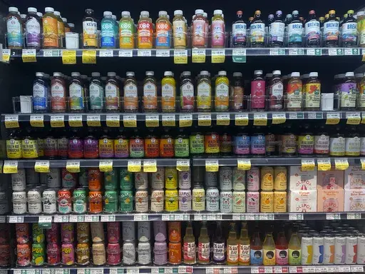 This Dec. 31, 2024 image provided by Katie Workman shows an array of functional beverages. (Katie Workman via AP)