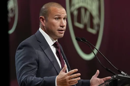 Mississippi State head coach Zach Arnett speaks during NCAA college football Southeastern Conference Media Days, Tuesday, July 18, 2023, in Nashville, Tenn. Mississippi State opens their season at home against Southeastern Louisiana on Sept. 2. (AP Photo/George Walker IV, File)
