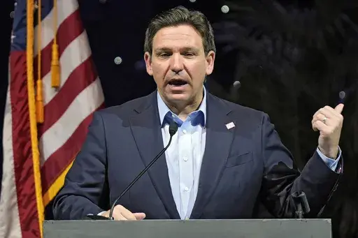 Florida Gov. Ron DeSantis speaks at the Governor's Day luncheon, Feb. 8, 2024, in Tampa, Fla. DeSantis is planning to raise money for former President Donald Trump in his home state as well as Texas and possibly other large states in the coming weeks. The planning was disclosed by people with knowledge of the plans taking shape who spoke on the condition of anonymity because the details have not been set. (AP Photo/Chris O'Meara, File)