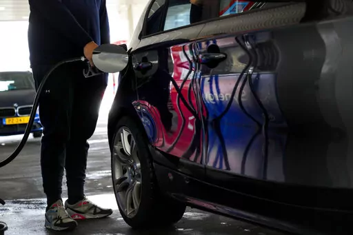 Motorists in the Netherlands headed to the pumps after a government reduction in duties on fuel entered into force to help motorists hit by soaring fuel prices, in Amsterdam, Netherlands, Friday, April 1, 2022. Inflation hit a new record for the 19 countries that use the euro as skyrocketing fuel prices boosted by the war in Ukraine add new burdens to household finances and weigh on a slowing economic recovery from the latest outbreaks of COVID-19, the European Union's statistics agency Eurostat