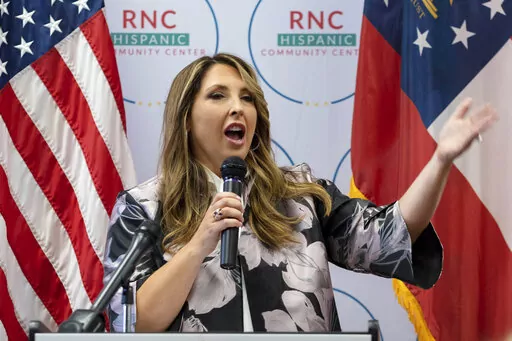 Republican National Committee Chair Ronna McDaniel speaks to a packed room at the opening of the RNC's new Hispanic Community Center in Suwanee, Ga., June 29, 2022. McDaniel, the former president's hand-picked choice back in 2017 and the niece of Utah Sen. Mitt Romney, is running to lead the RNC for a fourth term. (AP Photo/Ben Gray, File)