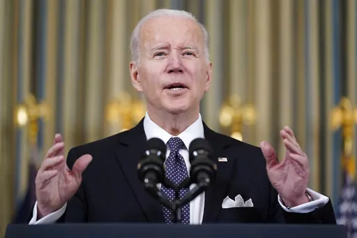 President Joe Biden speaks about his proposed budget for fiscal year 2023 in the State Dining Room of the White House, Monday, March 28, 2022, in Washington. (AP Photo/Patrick Semansky)