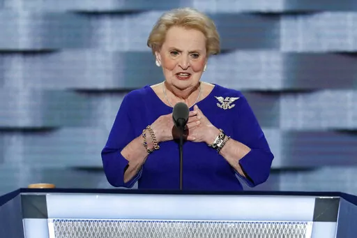 Former Secretary of State Madeleine Albright speaks during the second day of the Democratic National Convention in Philadelphia, July 26, 2016. Albright has died of cancer, her family said Wednesday, March 23, 2022.  (AP Photo/J. Scott Applewhite, File)