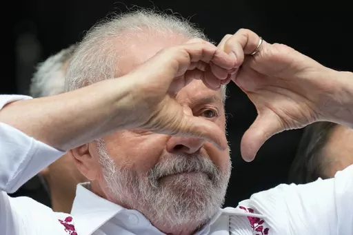 Brazilian President Luiz Inacio Lula da Silva gestures to supporters during a May Day rally in Sao Paulo, Brazil, Monday, May 1, 2023. Lula is scheduled to undergo hip replacement surgery Friday, Sept. 29. (AP Photo/Andre Penner, File)