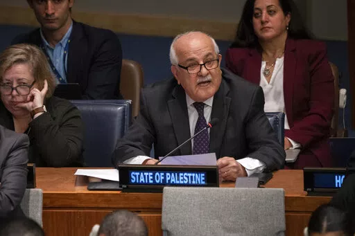 Palestinian Ambassador Riyad H. Mansour speaks during a meeting of the Special Political and Decolonization Committee at United Nations headquarters on Friday, Nov. 11, 2022. On Friday, Dec. 30, 2022, the U.N. General Assembly asked the U.N.’s highest judicial body to give its opinion on the legality of Israeli policies in the occupied West Bank and east Jerusalem. Mansour thanked countries that backed the measure. (AP Photo/Jeenah Moon, File)