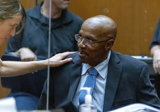 In this photo provided by Cal State LA, Maurice Hastings hears instructions at a hearing at Los Angeles Superior Court where a judge dismissed his conviction for murder after new DNA evidence exonerated him, Oct. 20, 2022, in Los Angeles. (J. Emilio Flores/Cal State LA via AP)