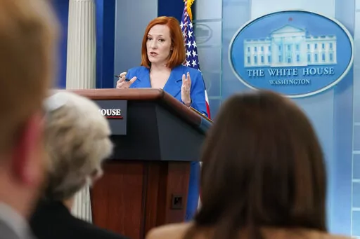 White House press secretary Jen Psaki speaks during a press briefing at the White House, Friday, March 18, 2022, in Washington. (AP Photo/Patrick Semansky)
