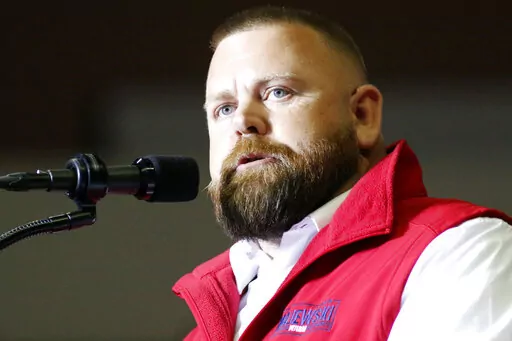 J.R. Majewski, Republican candidate for U.S. Representative for Ohio's 9th Congressional District, speaks at a campaign rally in Youngstown, Ohio., Sept. 17, 2022. (AP Photo/Tom E. Puskar, File)