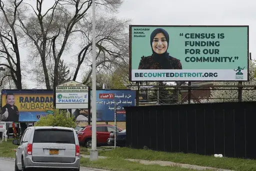 A billboard highlighting the 2020 Census is seen in Dearborn, Mich., on Thursday, April 30, 2020. (AP Photo/Carlos Osorio, File)