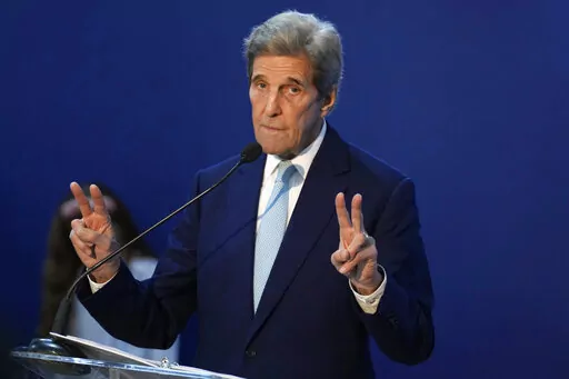 U.S. Special Presidential Envoy for Climate John Kerry speaks during a session at the COP27 U.N. Climate Summit, Wednesday, Nov. 9, 2022, in Sharm el-Sheikh, Egypt. (AP Photo/Peter Dejong)