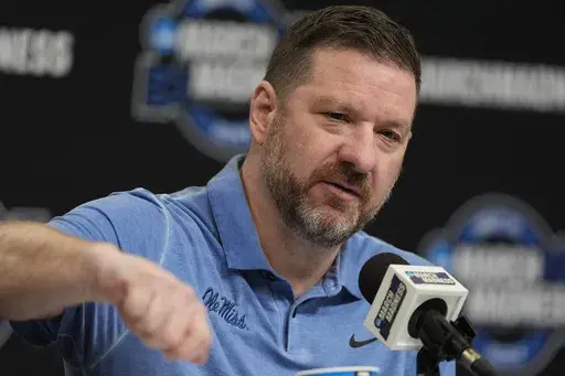 Mississippi head coach Chris Beard speaks during a news conference, Thursday, March 27, 2025, in Atlanta, ahead of the Sweet 16 in the NCAA college basketball tournament. (AP Photo/George Walker IV)