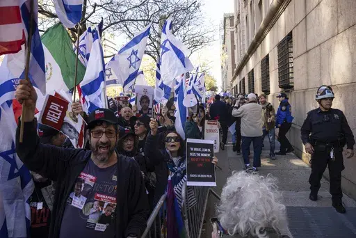 Pro-Israel demonstrators gather for the "Bring Them Home Now" rally outside the Columbia University, April 26, 2024, in New York. Pro-Palestinian protesters have dominated university quads in the last two weeks, shutting down colleges and clashing with riot police. But there’s been a notable scarcity of student rallies in solidarity with Israelis. (AP Photo/Yuki Iwamura, File)